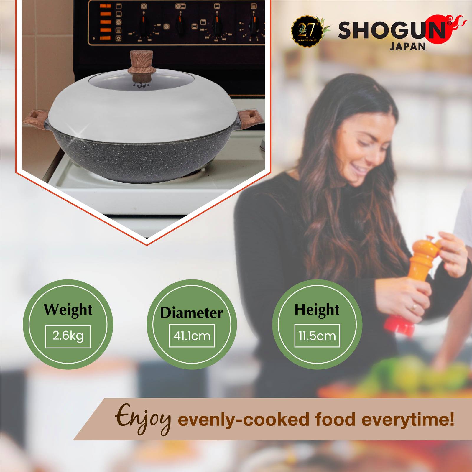 SHOGUN Midori Collection 32cm Stirfry Wok with Glass Lid