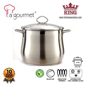 La gourmet® 18/10 Stainless Steel Classic 28CM x 19CM (12.9L) Stockpot Casserole with Tempered Glass Lid
