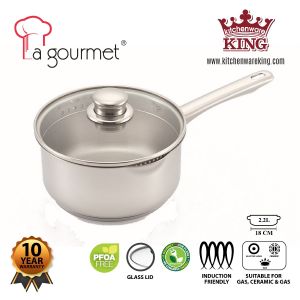La gourmet® Cook & Pour 18x8.5 cm Saucepan with Glass Lid (2.2L)