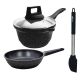 Shogun Senjo Plus 24 x 6.5cm Marble Deep Frypan with IH + 18 x 8.5cm Saucepan (IH) with glass lid + Shogun K-Essentials Silicone Spatula