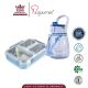 La gourmet Sassy PAC2GO 1.2L 3 Compartment 304 Stainless Steel Insert Leak Proof Lunch Box with Powder Blue Body & Clip + Sassy 1.35L Tritan Bottle - Blue