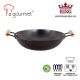 La gourmet 32cm x 9cm Nitrigan Cast Iron Open Wok with Double Wood Handles with Induction
