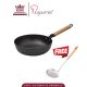 La gourmet Nitrigan 30 x 5cm Cast Iron Open Wok with Long Wooden Handle & Helper, 4L (IH) (Free Stainless Steel Ladle with Wood Handle)